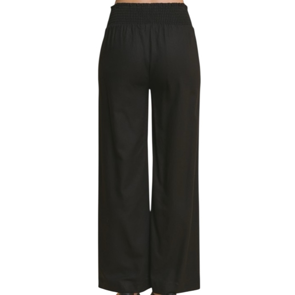 Love Tree Linen Blend Smocked Waist Pants with Pockets - Picture 2 of 2